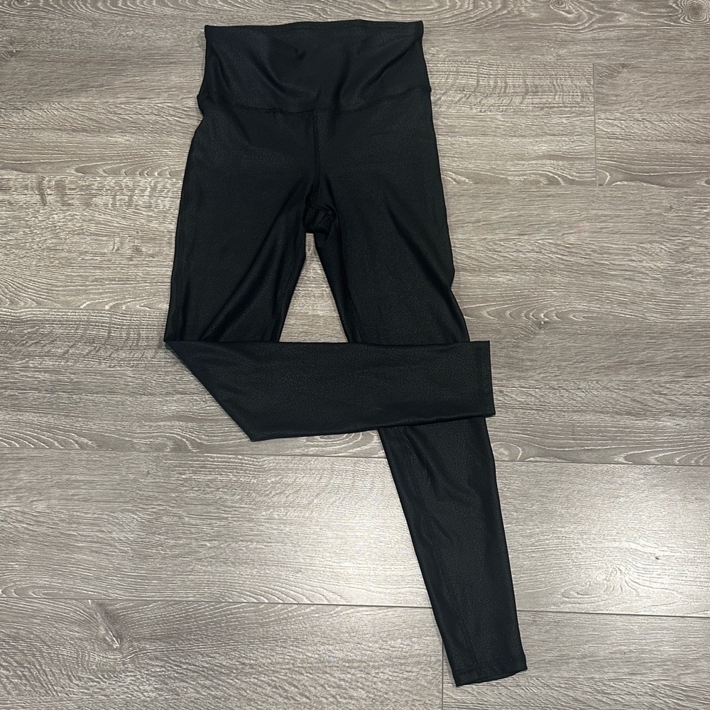 Savvi black faux leather leggings.